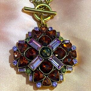 Stunning Purple Glass Crystal Embellished Pendant on Double Strand Chain
